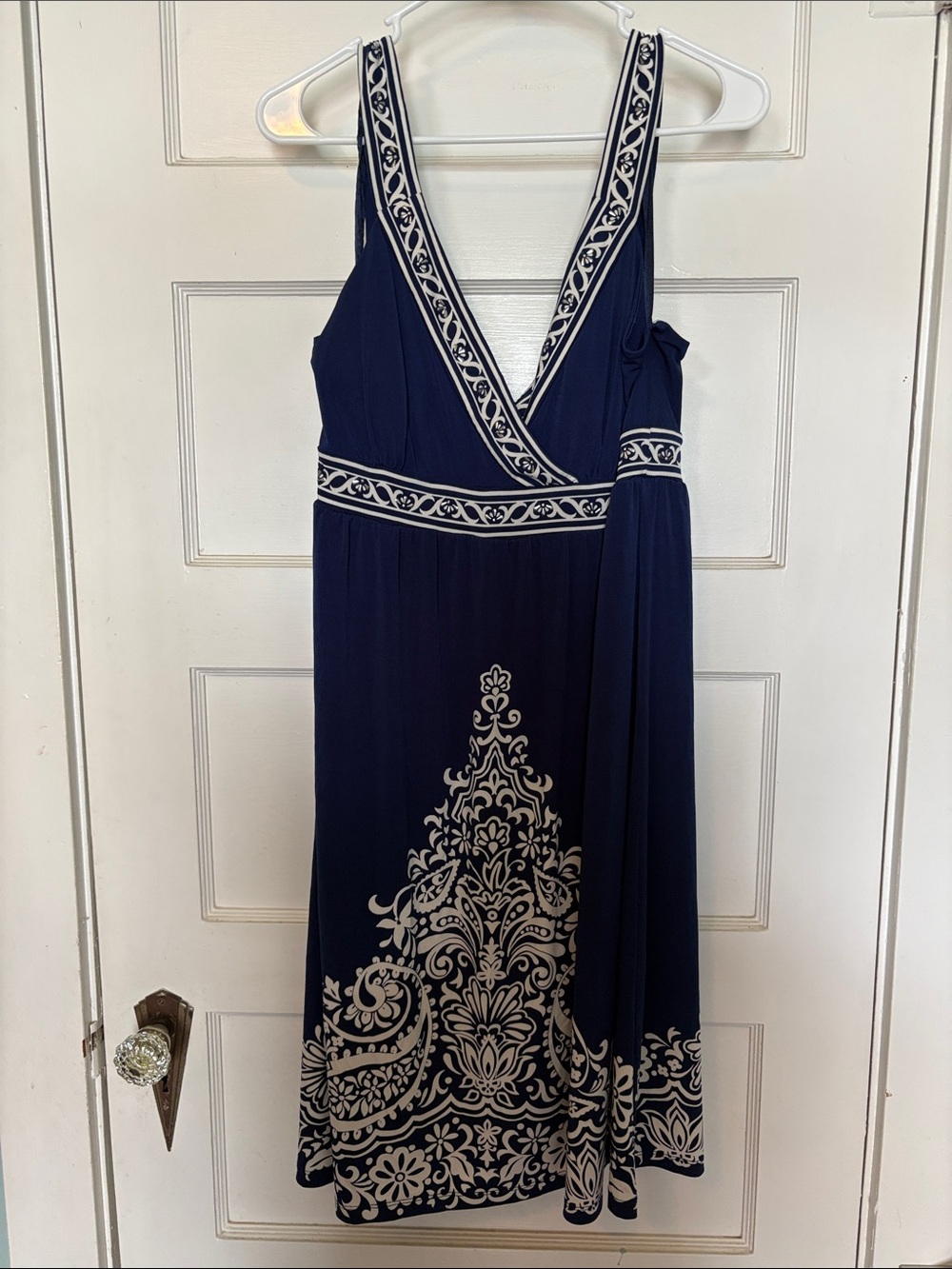 Apt. 9 Navy &White Embellished V-Neck Midi Dress Size L